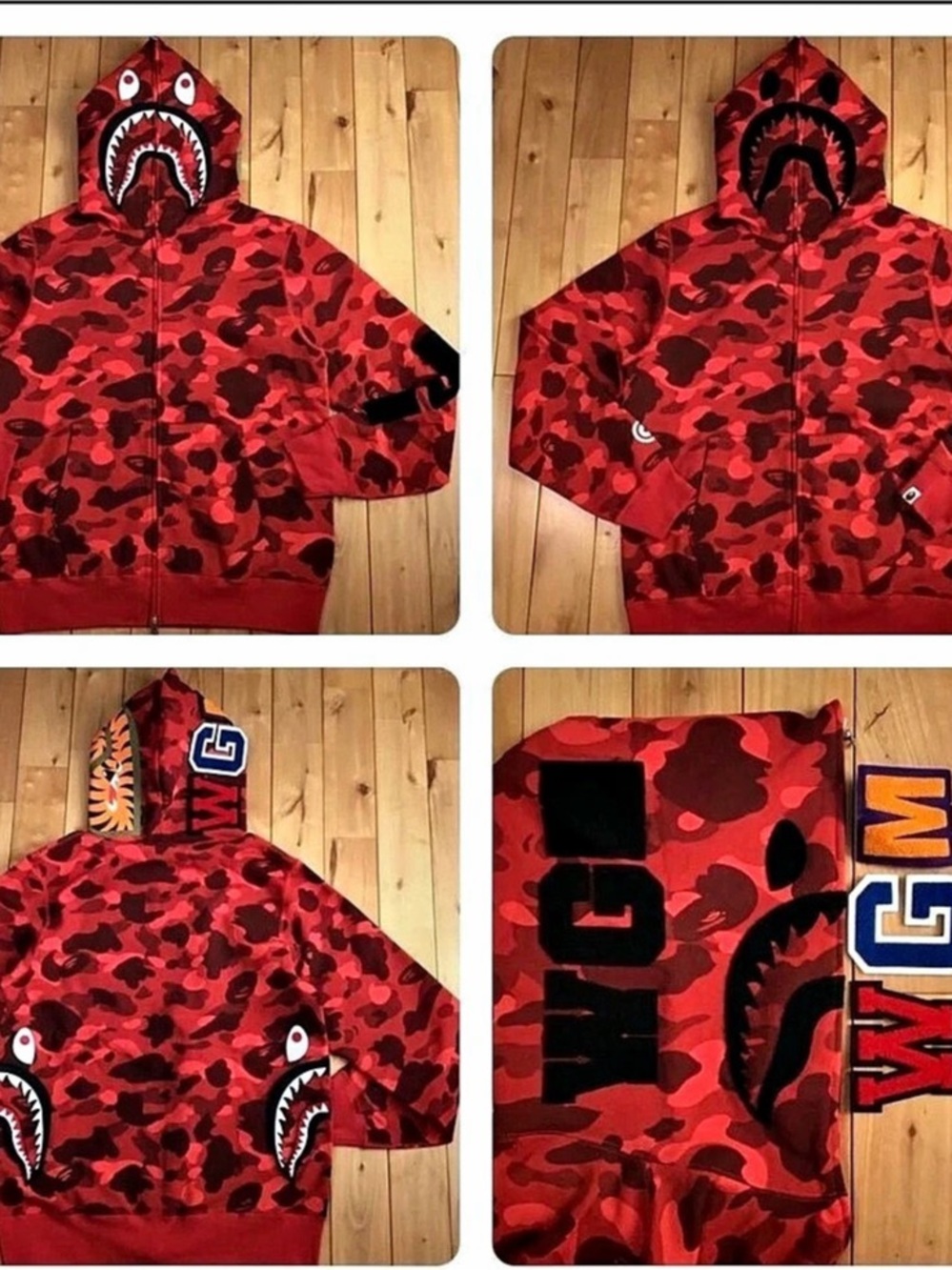 A Bathing Ape Shark Full Zip Hoodie Red Camo Full Zip Hoodie